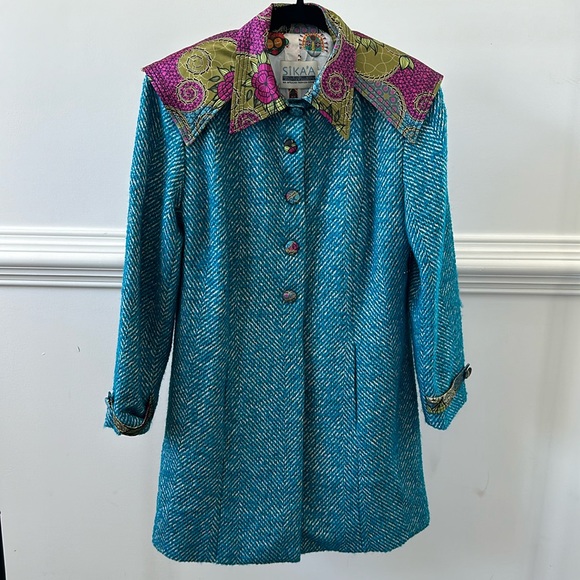 Light Tweed Coat in teal in size 6 - Picture 1 of 3